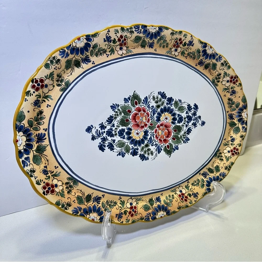 Pottery Barn Floral Charleston Serving Platter Yellow White Colorful 16.5”‎